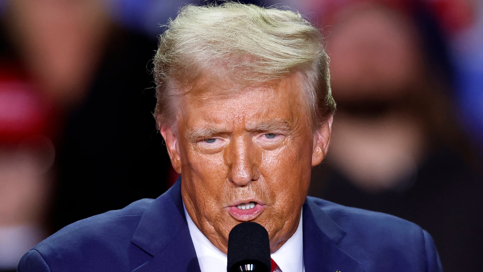 Former US President and Republican presidential candidate Donald Trump speaks during a campaign rally at Van Andel Arena in Grand Rapids, Michigan on November 5, 2024. (Photo by KAMIL KRZACZYNSKI / AFP) (Photo by KAMIL KRZACZYNSKI/AFP via Getty Images)