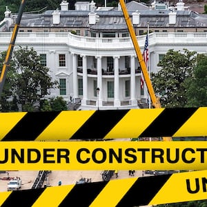 The White House in the middle of construction with caution tape.