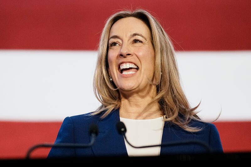 New Jersey Democratic gubernatorial candidate, Rep. Mikie Sherrill (D-NJ) delivers remarks at her election night watch party at the Hilton East Brunswick Hotel on November 4, 2025 in East Brunswick, New Jersey.