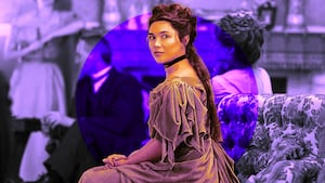 A photo illustration of Florence Pugh in East of Eden.
