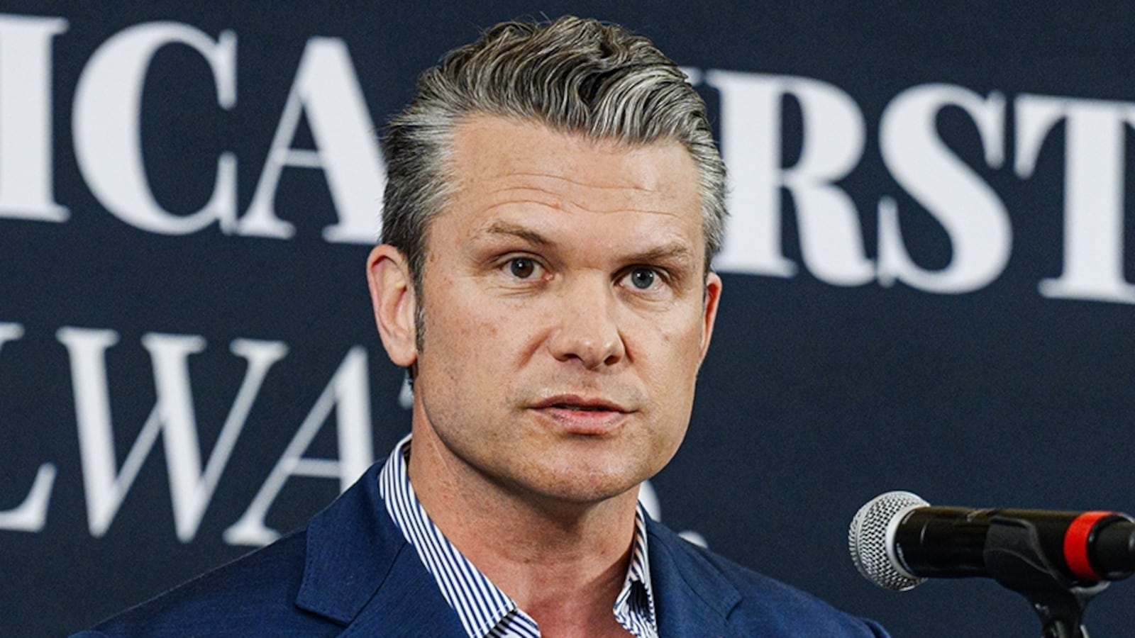 Secretary of War Pete Hegseth speaks on stage during an America First Workers Special Event on May 18, 2026 in Hebron, Kentucky. Hegseth, who came to support Ed Gallrein, Republican congressional candidate for Kentucky, for a campaign event held one day before Kentucky's Primary Election, where Trump-endorsed Gallrein is running against incumbent Thomas Massie.