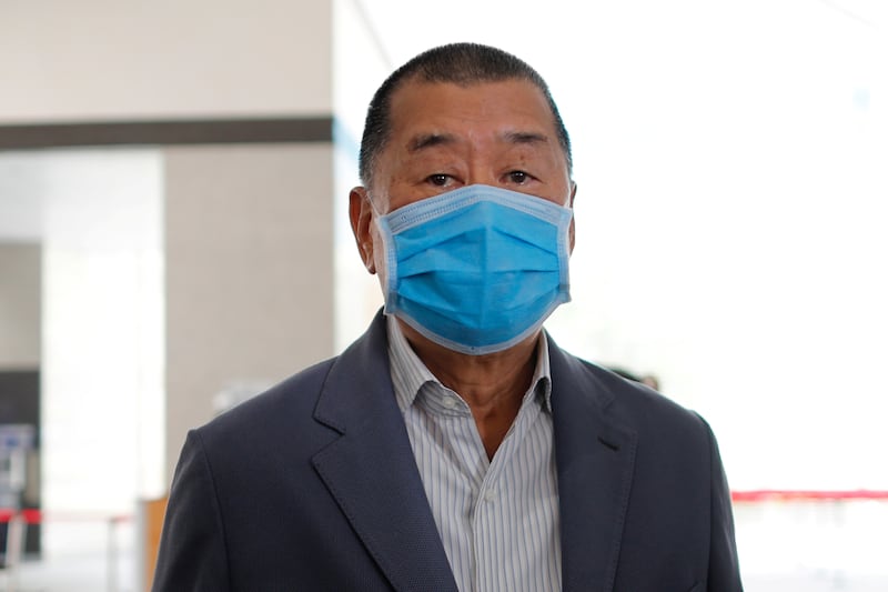 Jimmy Lai Chee-ying, founder of Apple Daily, arrives West Kowloon Magistrates' Courts to facing a criminal intimidation charge in Hong Kong, China August 20, 2020.