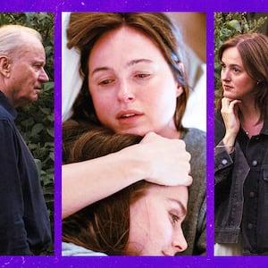 A photo illustration of scenes of the cast of Sentimental Value.