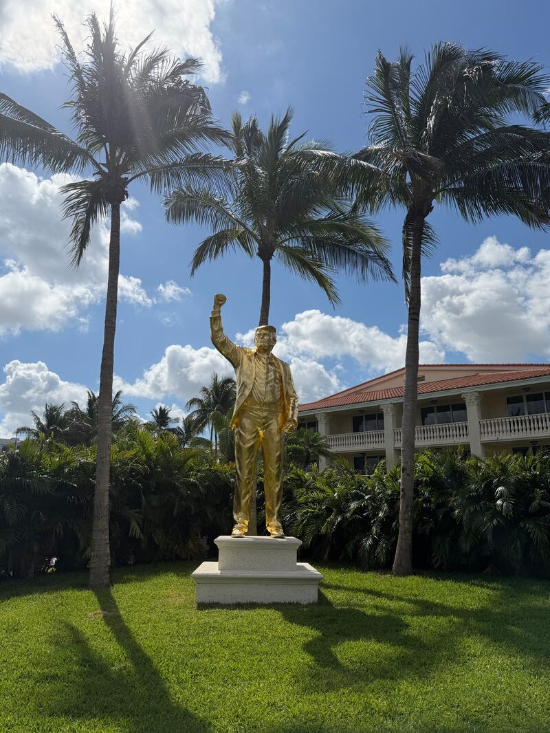 Donald Trump’s new statue at his golf club in Miami stands 22 feet tall, including its pedestal.