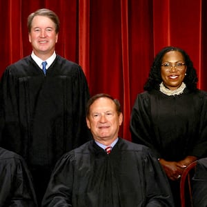 U.S. Supreme Court justices pose for their group portrait at the Supreme Court in Washington, U.S., October 7, 2022.