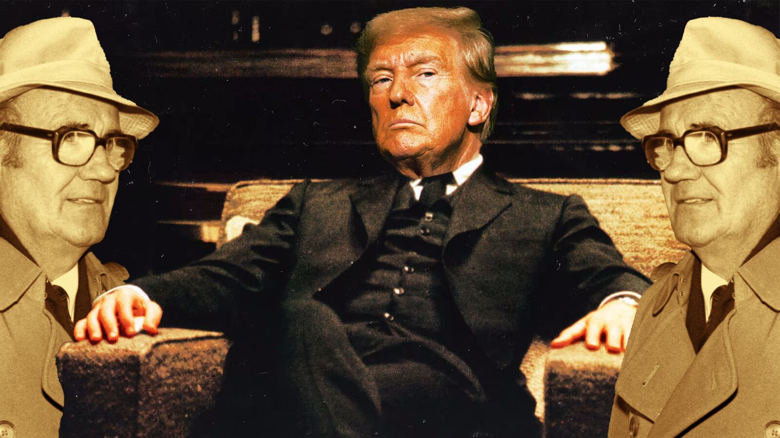 A photo illustration of Donald Trump's head on Michael Corleone from "The Godfather Part II." and John Cody on either side