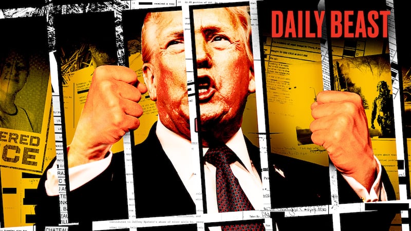 Donald Trump locked up in a jail made of the Epstein files and ICE missteps.