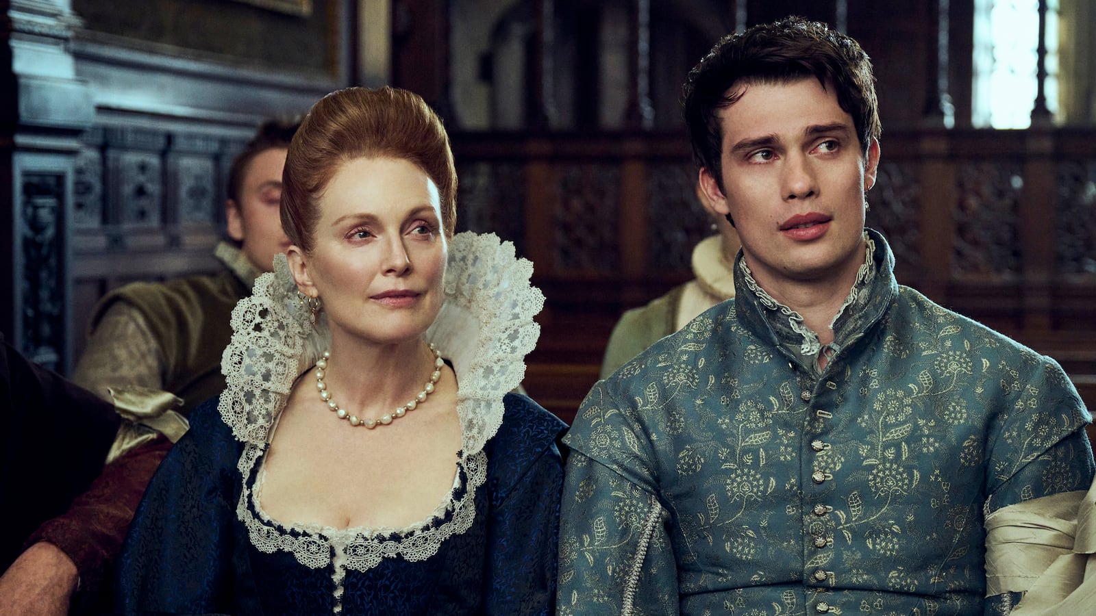Julianne Moore and Nicholas Galitzine in the series ‘Mary & George’ on Starz