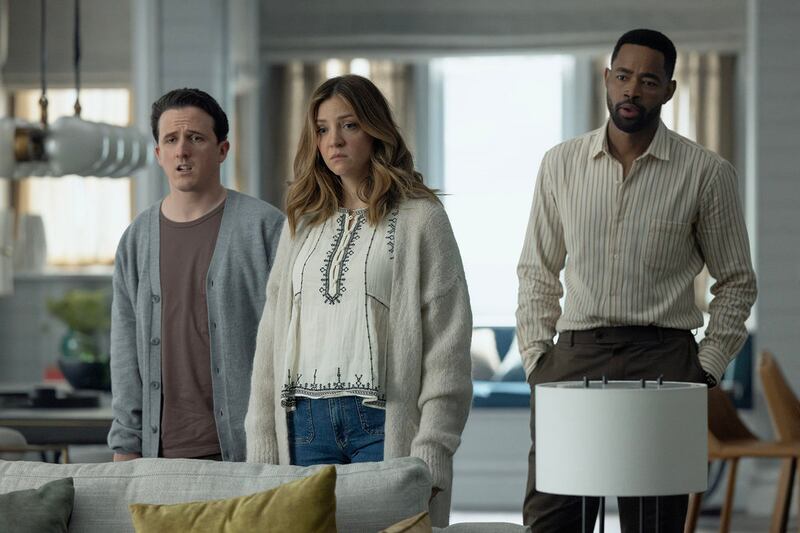 Daniel Monks as Brian, Abby Elliott as Lia, and Jay Ellis as Colin