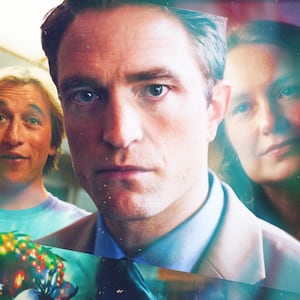 A photo illustration of Robert Pattinson, Skyler Gisondo, and Meritt Weaver in Primetime.
