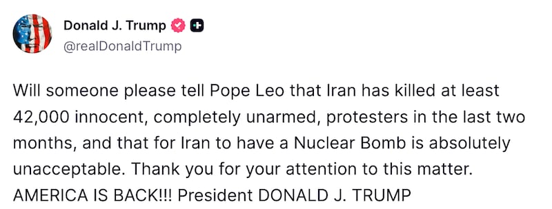 Trump Truth Social post about Pope Leo