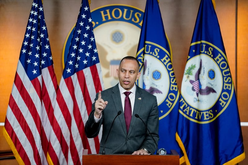 U.S. House Minority Leader Hakeem Jeffries (D-NY) speaks during his weekly press conference, on Capitol Hill in Washington, D.C., U.S., March 19, 2026.