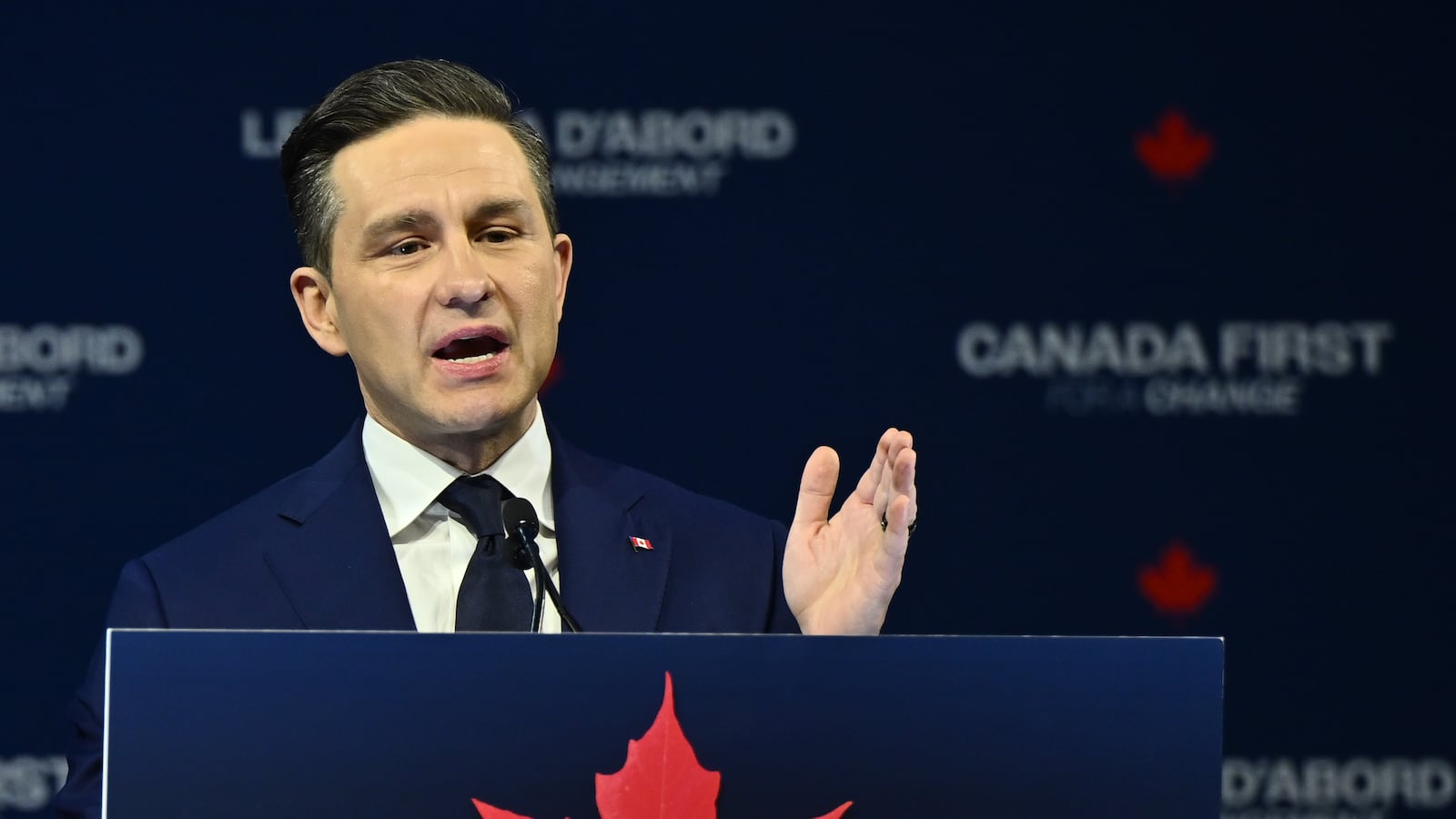 Pierre Poilievre speaks to his supporters after losing the Canadian Federal Election on April 29, 2025.