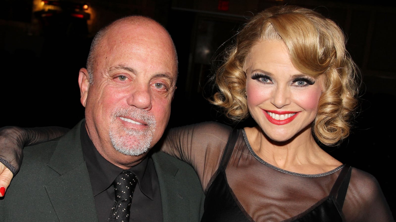 Billy Joel and Christie Brinkley pose backstage at the long running hit musical "Chicago" on Broadway