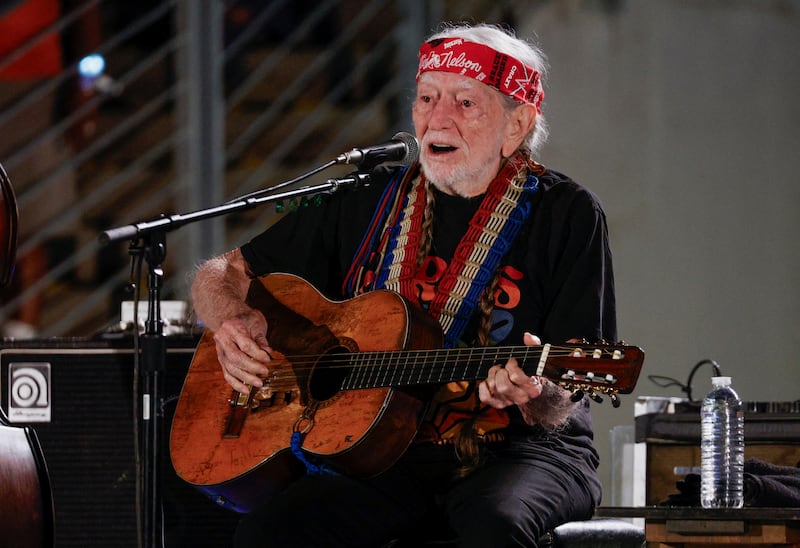 Willie Nelson performs at a campaign rally, of Democratic presidential nominee U.S. Vice President Kamala Harris with singer Beyonce, in Houston, Texas, U.S., October 25, 2024.