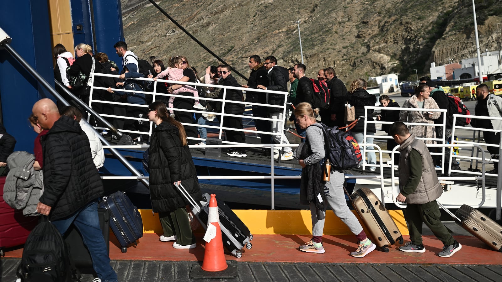 Santorini residents leave the island.