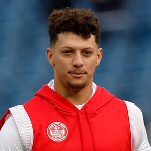 Travis Kelce #87 and Patrick Mahomes #15 of the Kansas City Chiefs