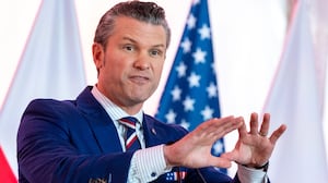 Pete Hegseth during a news conference in Warsaw, Poland, on February 14, 2025.