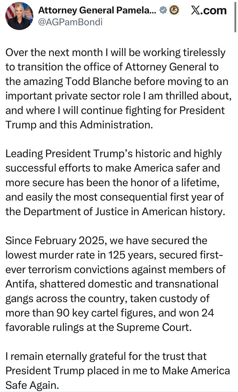 Pam Bondi tweet