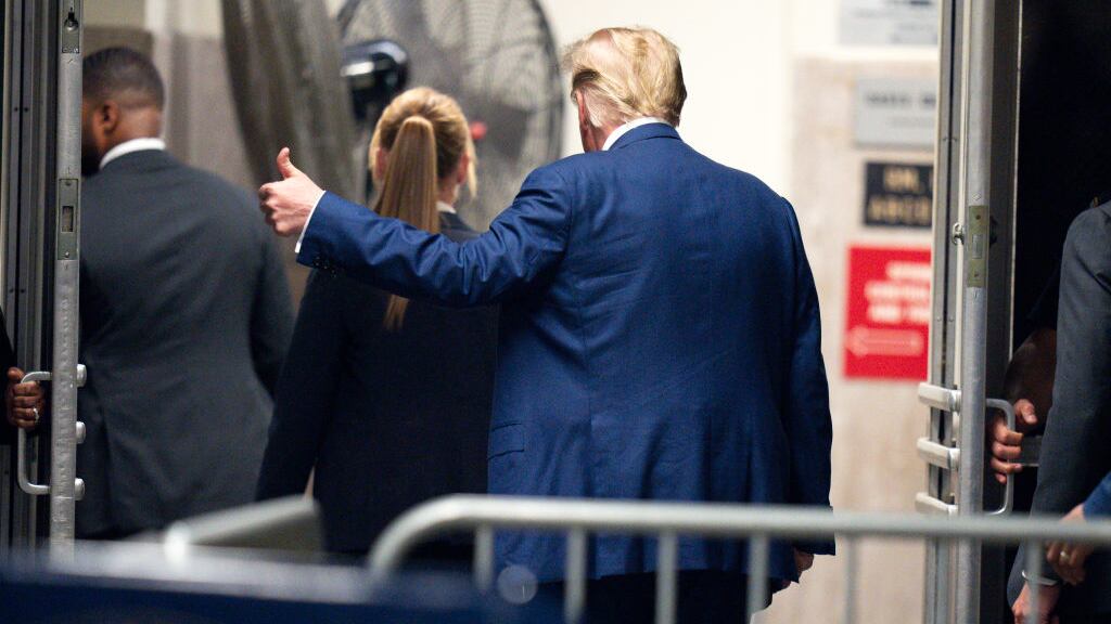 Former U.S. President Donald Trump leaves court during his trial for allegedly covering up hush money payments.