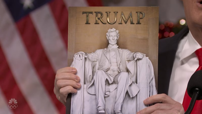 SNL, Trump's rebrand of the Lincoln Memoria.