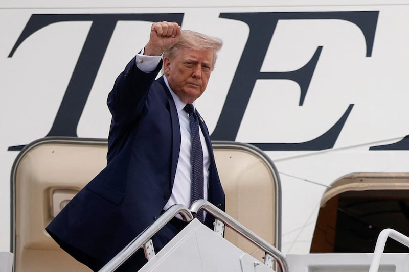 U.S. President Donald Trump boards the new Qatari-gifted Air Force One en route to New York City, at Joint Base Andrews, Maryland, U.S., July 17, 2026. REUTERS/Evan Vucci