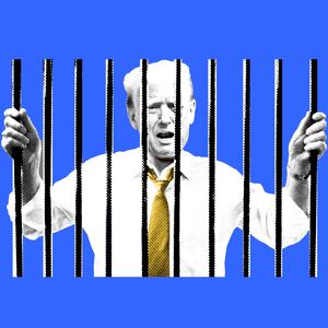 A photo illustration of Donald Trump behind bars