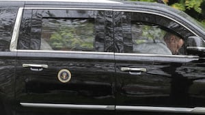 STERLING, VIRGINIA - APRIL 05: US President Donald Trump leaves Trump National Golf Club on April 05, 2026 in Sterling, Virginia. The President made a quick stop there Easter Sunday. (Photo by Tasos Katopodis/Getty Images)