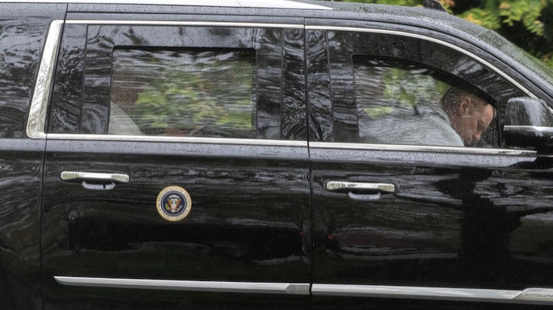 STERLING, VIRGINIA - APRIL 05: US President Donald Trump leaves Trump National Golf Club on April 05, 2026 in Sterling, Virginia. The President made a quick stop there Easter Sunday. (Photo by Tasos Katopodis/Getty Images)