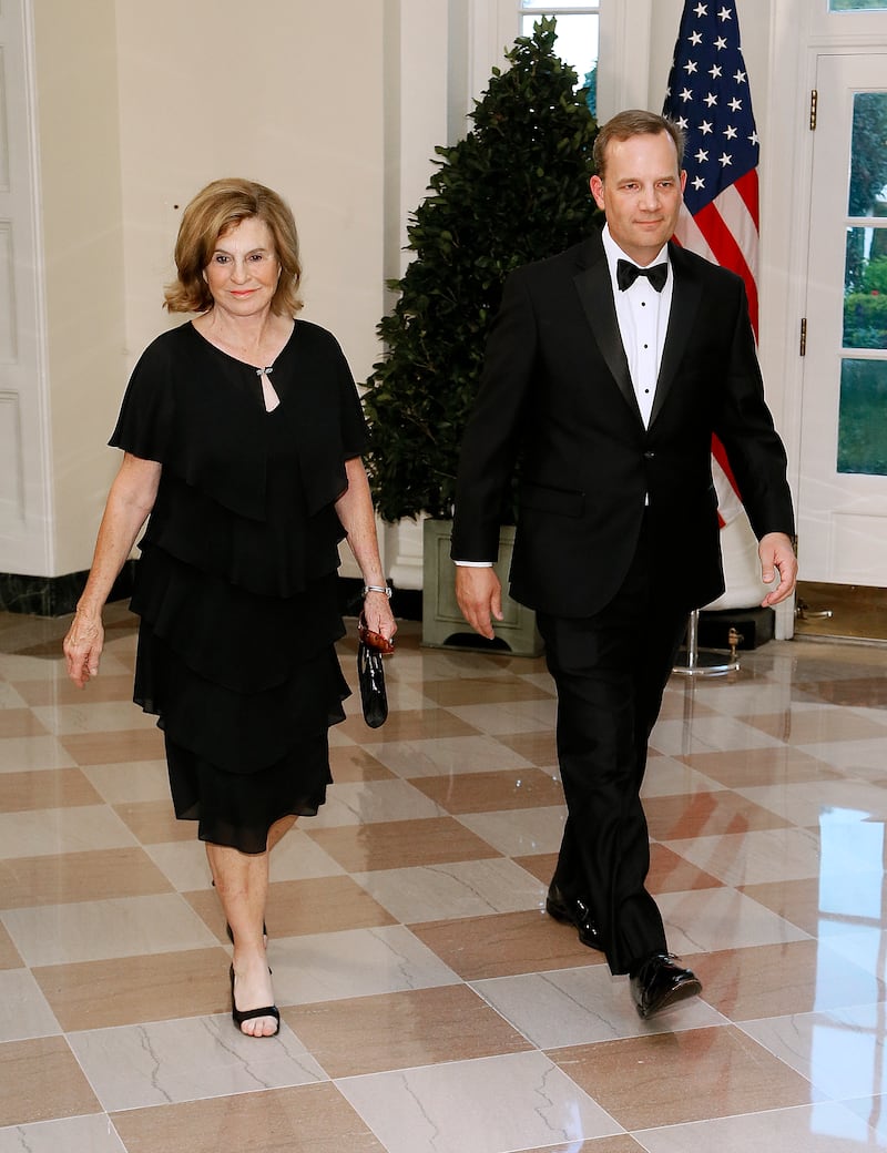 WASHINGTON, DC - SEPTEMBER 20: Elizabeth Uihlein (L) and Jacob Peters arrive for the State Dinner at The White House honoring Australian PM Morrison on September 20, 2019 in Washington, DC. Prime Minister Morrison is on a state visit in Washington hosted by President Trump.