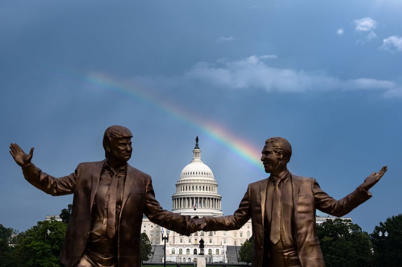A statue of Trump and Epstein was installed near the Capitol in September, but the U.S. Park Service removed it shortly thereafter.