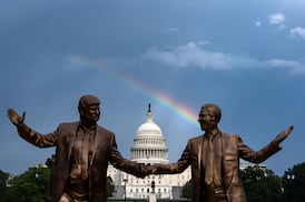 A statue of Trump and Epstein was installed near the Capitol in September, but the U.S. Park Service removed it shortly thereafter.