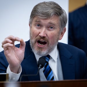 WASHINGTON, DC - FEBRUARY 11: Congressman Thomas Massie (R-KY) questions Attorney General Pam Bondi about the Epstein Files during a hearing before the House Committee on the Judiciary, at the Rayburn House Office Building in Washington, DC on  February 11, 2026. (Photo by Nathan Posner/Anadolu via Getty Images)