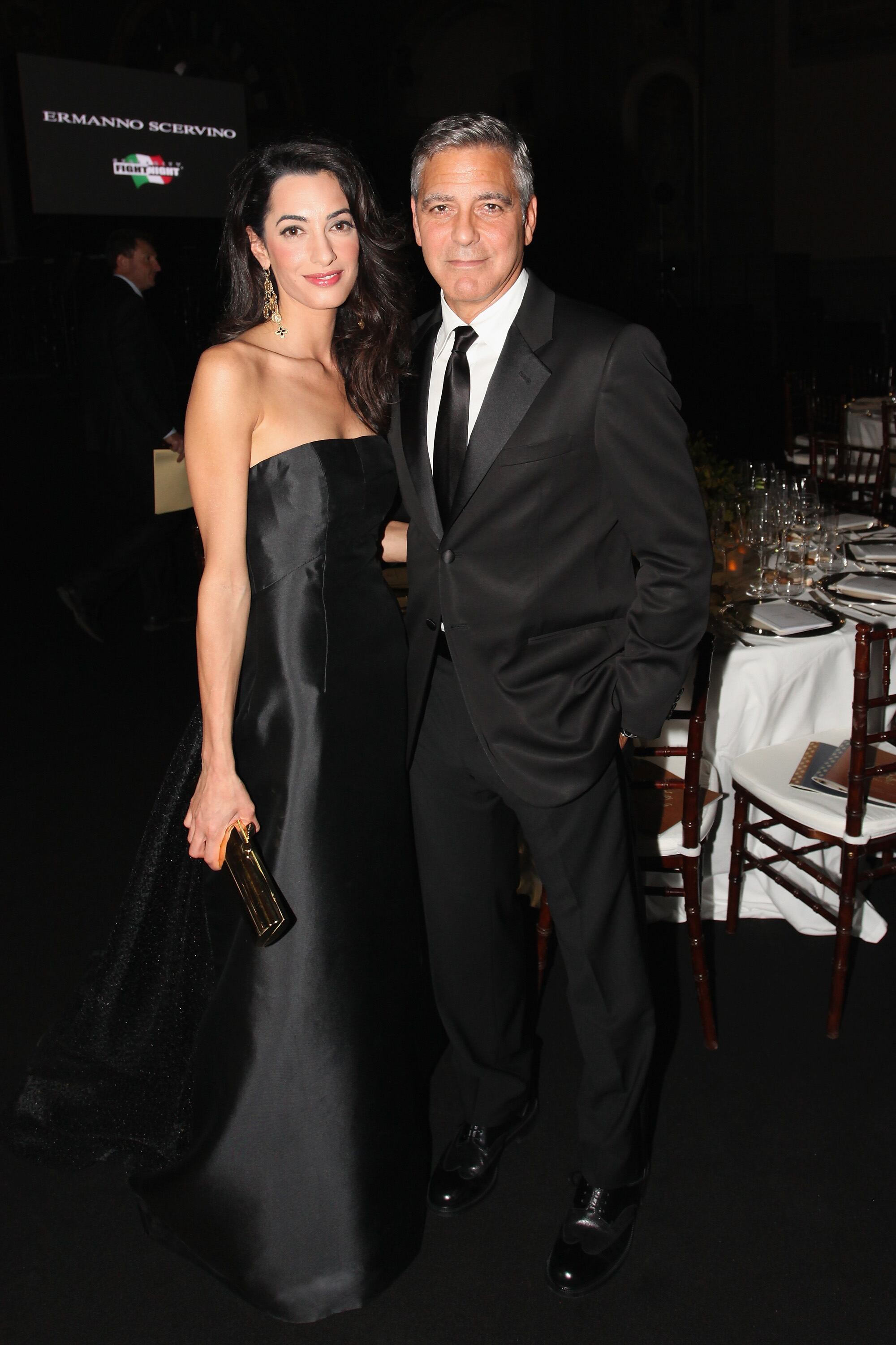 Amal Alamuddin and George Clooney attend the Celebrity Fight Night In Italy Benefitting The Andrea Bocelli Foundation and The Muhammad Ali Parkinson Center Gala on September 7, 2014 in Florence, Italy.
