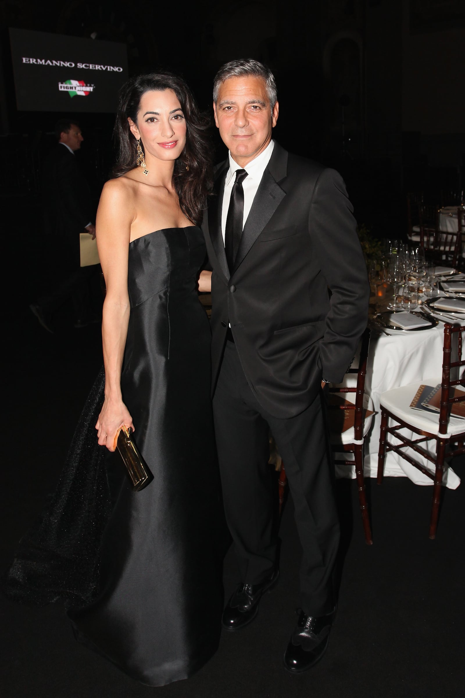 Amal Alamuddin and George Clooney attend the Celebrity Fight Night In Italy Benefitting The Andrea Bocelli Foundation and The Muhammad Ali Parkinson Center Gala on September 7, 2014 in Florence, Italy.