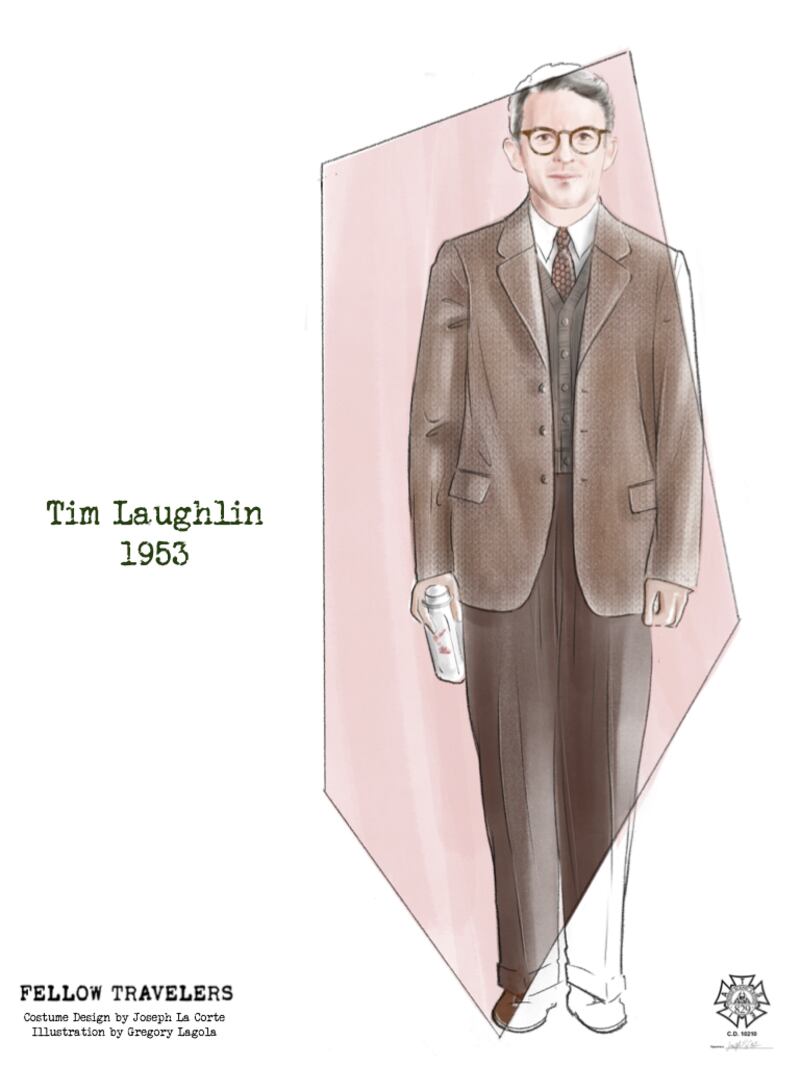 Costume design of Tim Laughin played by Jonathan Bailey in Fellow Travelers.