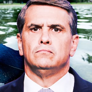 A photo illustration of Todd Blanche and D.C. Reflecting Pool.