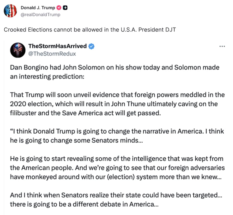 Trump boosting conspiracy theories.