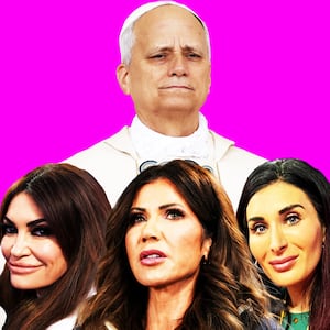 Kimbery Guilfoyle, Laura Loomer, Kristi Noem, Pope Leo, photo illustration