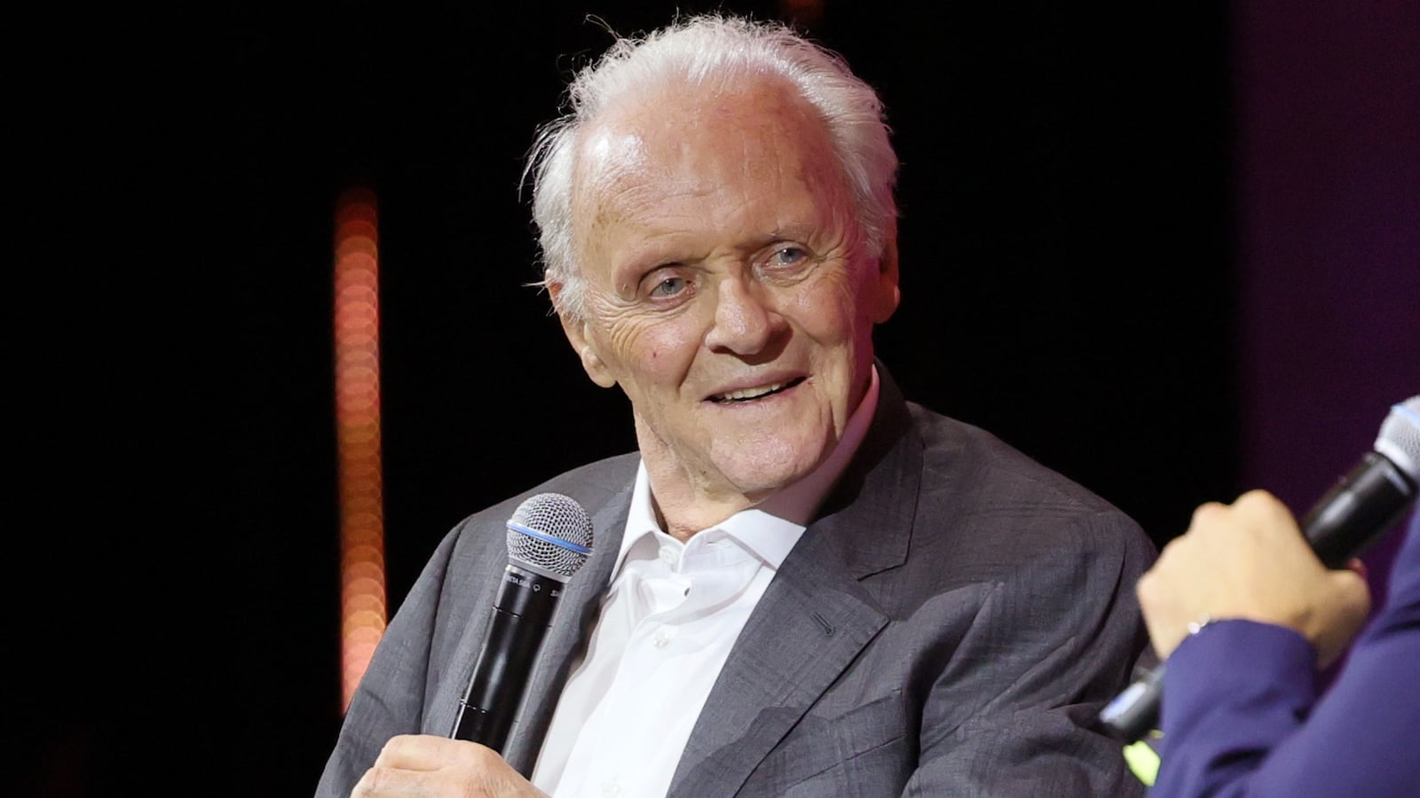 JEDDAH, SAUDI ARABIA - DECEMBER 10: Anthony Hopkins and Ryan Ashore attend the In Conversation with Sir Anthony Hopkins during the Red Sea International Film Festival 2025 on December 10, 2025 in Jeddah, Saudi Arabia. (Photo by Vittorio Zunino Celotto/Getty Images for The Red Sea International Film Festival)