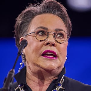 Rep. Harriet Hageman (R-WY) speaks at the annual CPAC DC conference at the Gaylord National Resort in Oxon Hill, MD on Saturday, Feb. 22, 2025. (Photo by Dominic Gwinn / Middle East Images / Middle East Images via AFP) (Photo by DOMINIC GWINN/Middle East Images/AFP via Getty Images)