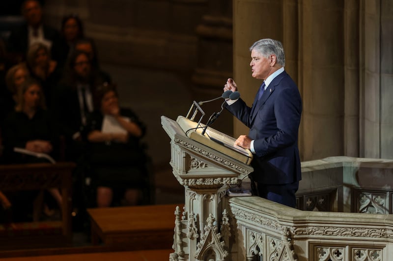 TV presenter Sean Hannity speaks during the funeral service for late U.S. Senator Lindsey Graham (R-SC) at Washington National Cathedral in Washington, D.C., U.S., July 28, 2026. REUTERS/Evelyn Hockstein