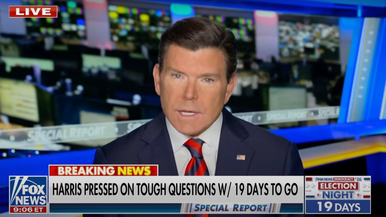 Brett Baier speaks on Fox News.