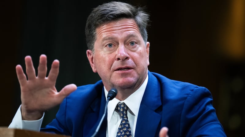 Jay Clayton, nominee to be director of national intelligence, testifies during his Senate Select Intelligence Committee confirmation hearing on Wednesday, July 15, 2026.