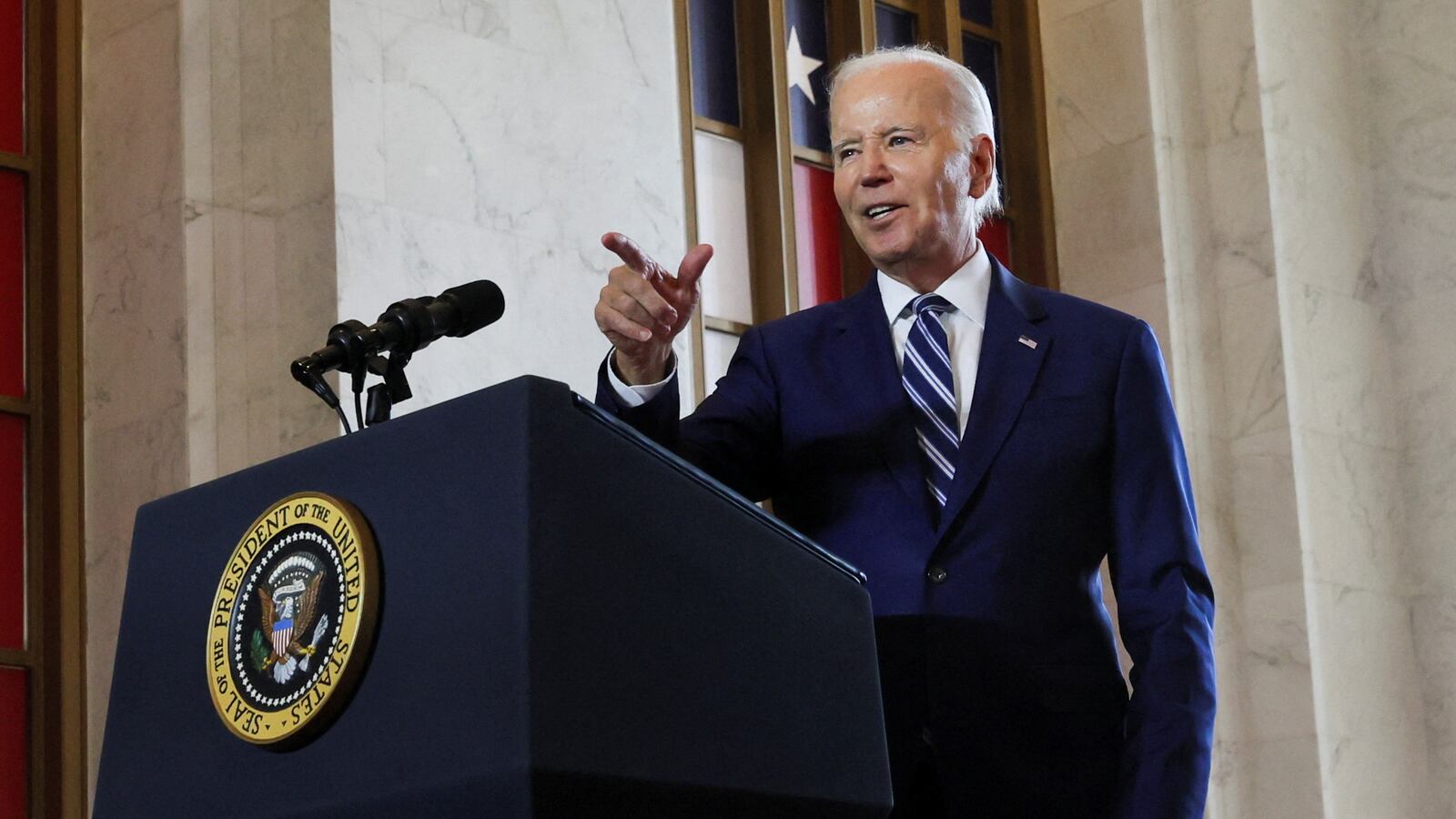 U.S. President Joe Biden talks about Sen. Tommy Tuberville in Chicago.