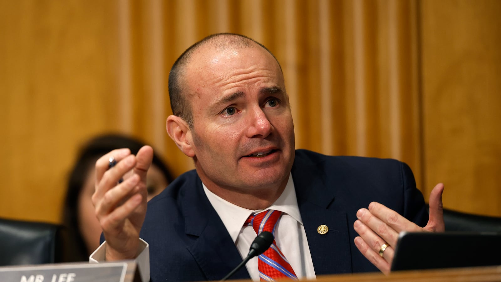 Mike Lee asks questions during a Senate hearing in January.