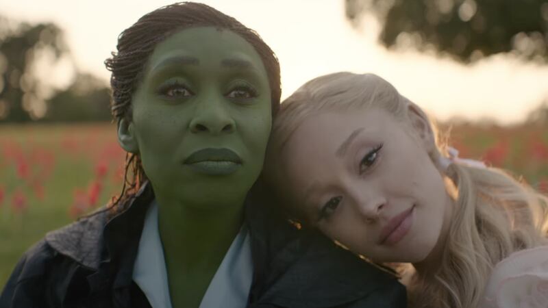 Cynthia Erivo (L) as Elphaba and Ariana Grande (R) as Glinda in 'Wicked: For Good' trailer.