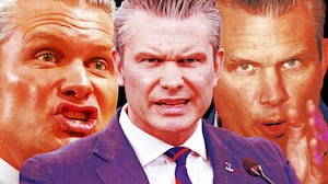 A photo illustration of Pete Hegseth during press conferences.