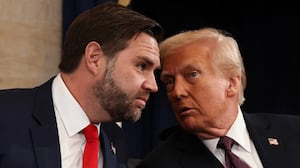 US Vice President-elect former Sen. J.D. Vance (R-OH) and US President-elect Donald Trump attend the inauguration of US President-elect Donald Trump in the Rotunda of the US Capitol on January 20, 2025 in Washington, DC. Donald Trump takes office for his second term as the 47th president of the United States. (Photo by Chip Somodevilla / POOL / AFP) (Photo by CHIP SOMODEVILLA/POOL/AFP via Getty Images)