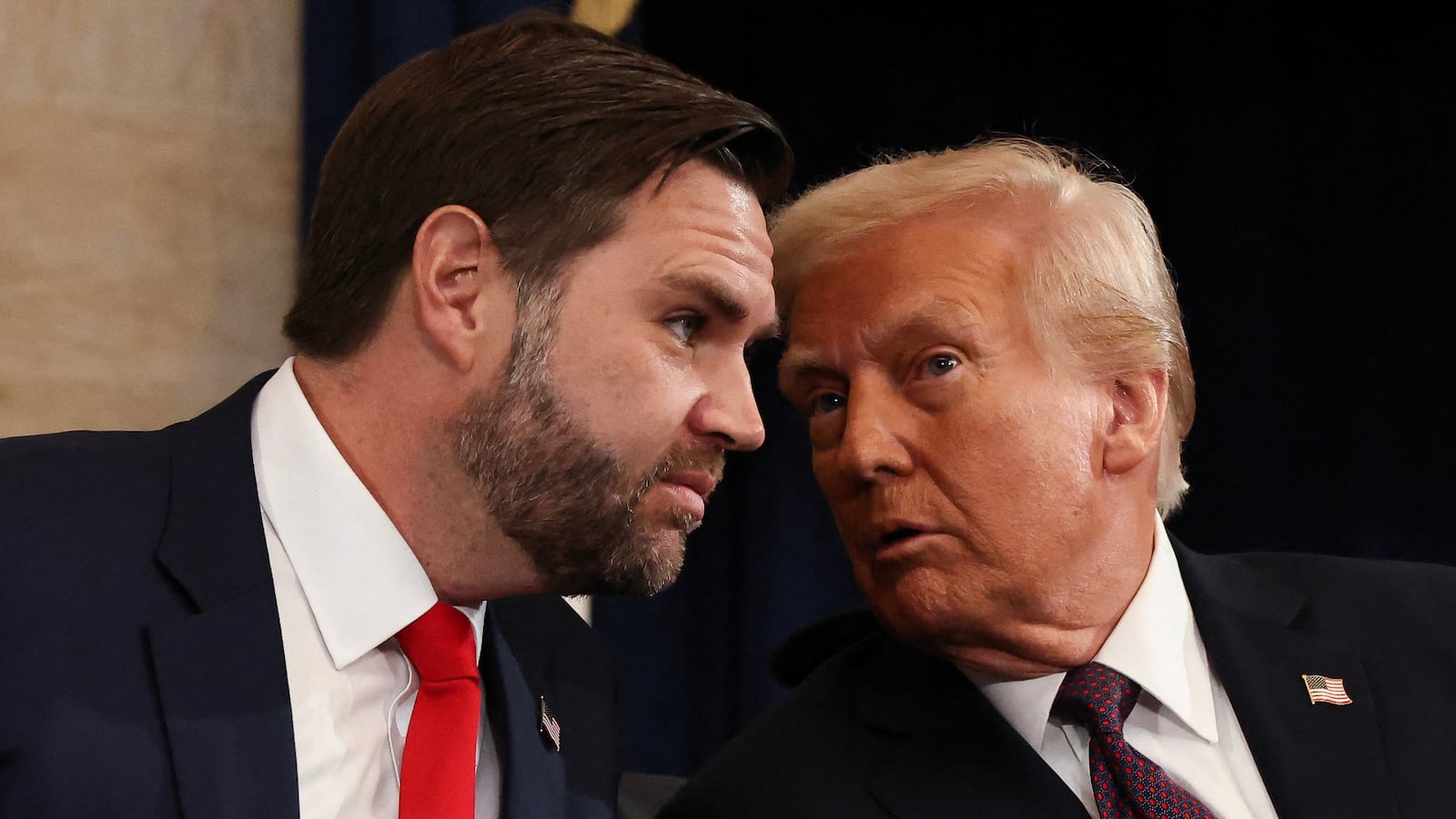 US Vice President-elect former Sen. J.D. Vance (R-OH) and US President-elect Donald Trump attend the inauguration of US President-elect Donald Trump in the Rotunda of the US Capitol on January 20, 2025 in Washington, DC. Donald Trump takes office for his second term as the 47th president of the United States. (Photo by Chip Somodevilla / POOL / AFP) (Photo by CHIP SOMODEVILLA/POOL/AFP via Getty Images)